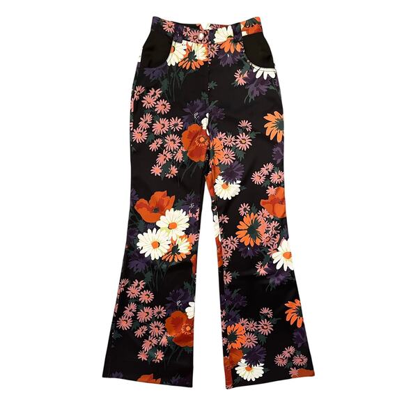 STAUD Austin Pants Size 4 Satin Floral Bloom Flares Black - Picture 2 of 16